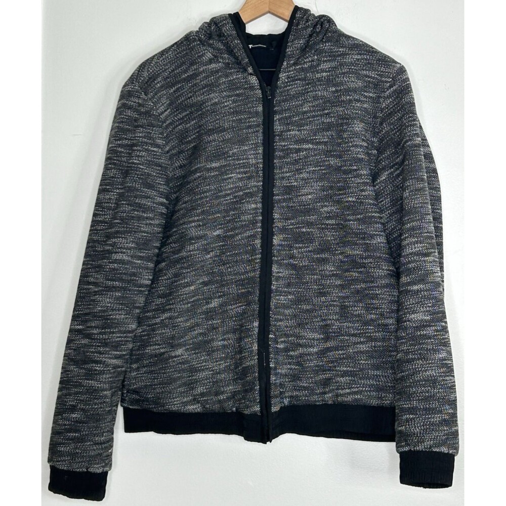 Alexander Wang Jacket Mens Medium Bomber Hooded Lined Black Grey Textured